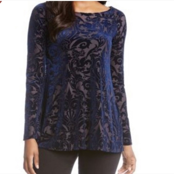 Karen Kane Tops - Karen Kane Navy Blue velvet‎ slit top